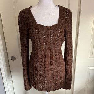 INC Cable Knit Cardigan, Brown, Size Mediium